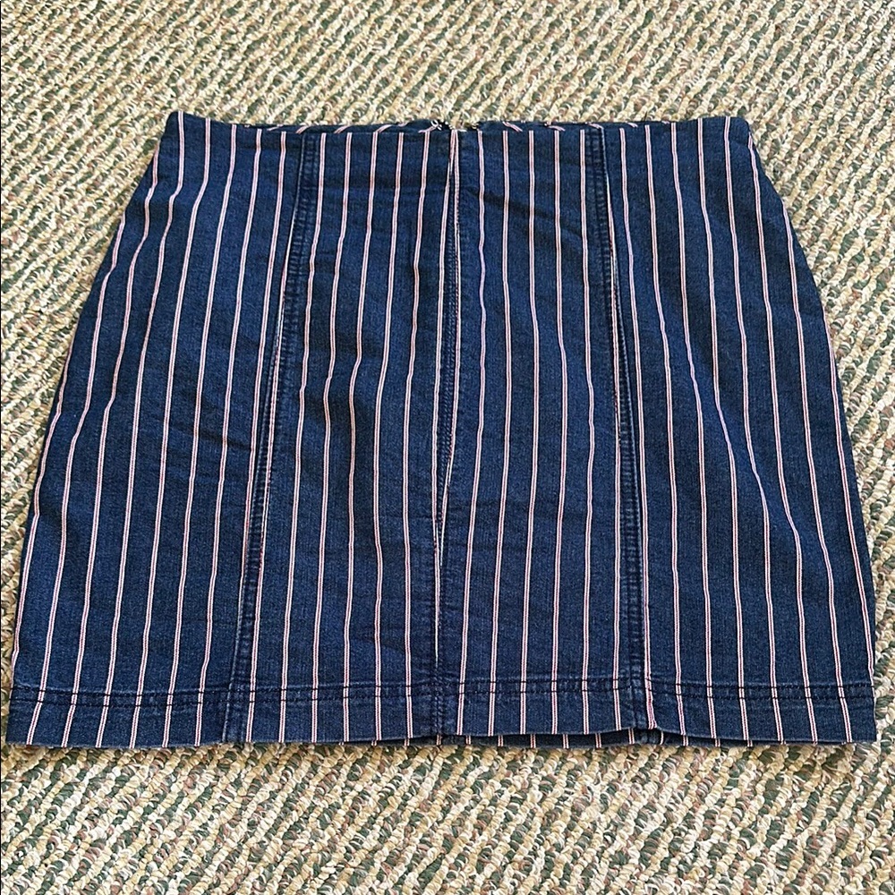 Others Follow Striped Blue Jean Skirt